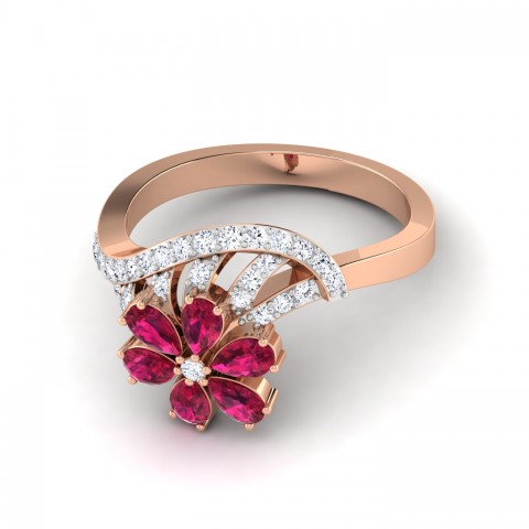 Elegance Flower With Twisted Waves Ring